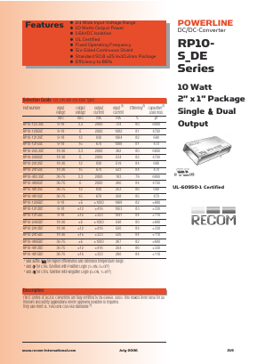 RP10-1205SE/N Datasheet PDF RECOM Electronic GmbH