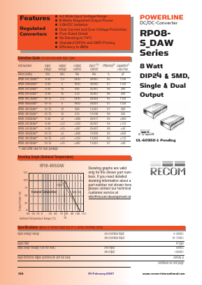 RP08-2405DAW Datasheet PDF RECOM Electronic GmbH
