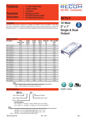 RP15-1205DF Datasheet PDF RECOM Electronic GmbH