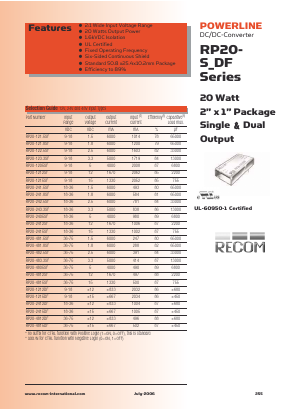 RP20-121.5SFN Datasheet PDF RECOM Electronic GmbH