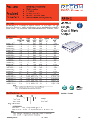 RP40-2405SG Datasheet PDF RECOM Electronic GmbH