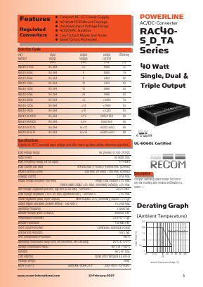 RAC40-09SA Datasheet PDF RECOM Electronic GmbH
