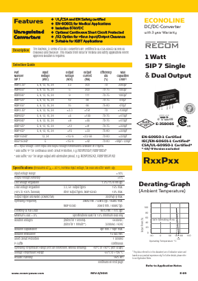 R05P05D/P/X2 Datasheet PDF RECOM Electronic GmbH