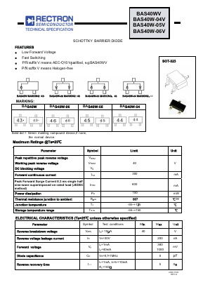 BAS40WV Datasheet PDF Rectron Semiconductor