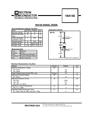 1N4148 Datasheet PDF Rectron Semiconductor