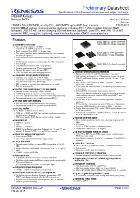 R5F564MLHDLJ Datasheet PDF Renesas Electronics