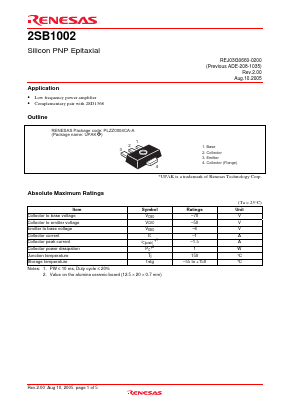 2SB1002 Datasheet PDF Renesas Electronics