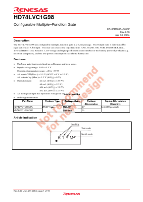 HD74LVC1G98 Datasheet PDF Renesas Electronics