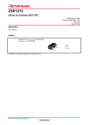 2SK1215IGFTL Datasheet PDF Renesas Electronics