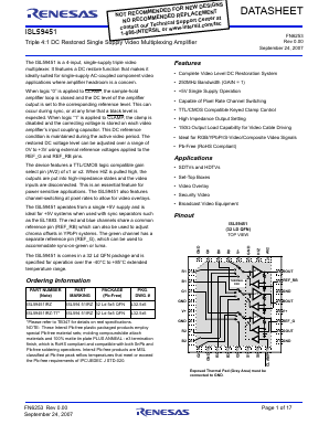 ISL59451IRZ-T7 Datasheet PDF Renesas Electronics