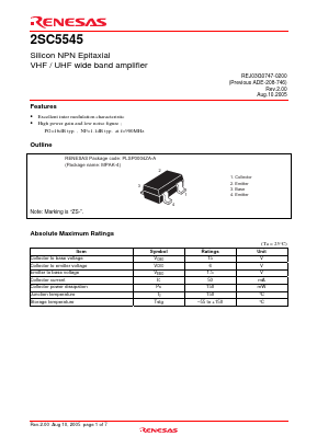 2SC5545ZS-TL-E Datasheet PDF Renesas Electronics