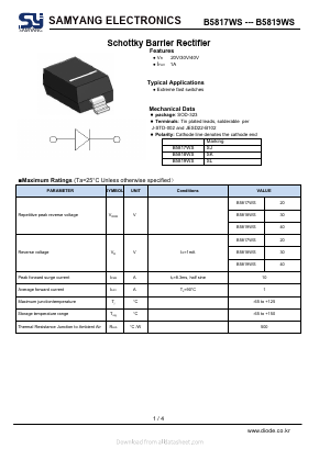 B5817WS Datasheet PDF SAMYANG ELECTRONICS CO.,LTD.