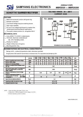 MBR20200 Datasheet PDF SAMYANG ELECTRONICS CO.,LTD.