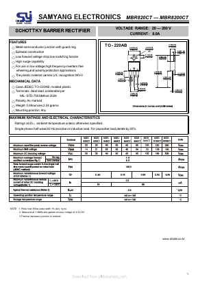 MBR8A0CT Datasheet PDF SAMYANG ELECTRONICS CO.,LTD.