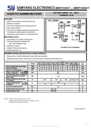 MBRF1060CT Datasheet PDF SAMYANG ELECTRONICS CO.,LTD.