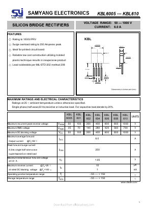 KBL608 Datasheet PDF SAMYANG ELECTRONICS CO.,LTD.
