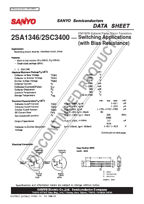 2SC3400 Datasheet PDF SANYO -> Panasonic