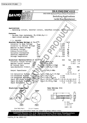2SA1582 Datasheet PDF SANYO -> Panasonic