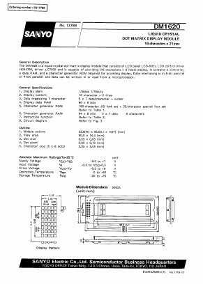 DM1620 Datasheet PDF SANYO -> Panasonic