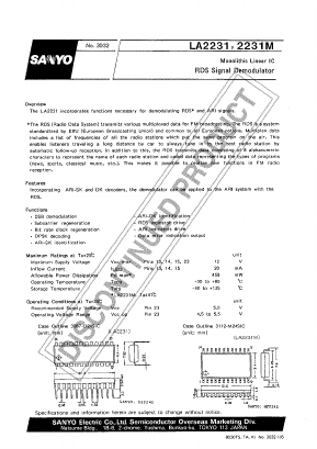 LA2231 Datasheet PDF SANYO -> Panasonic
