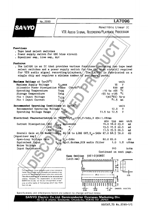 LA7096 Datasheet PDF SANYO -> Panasonic
