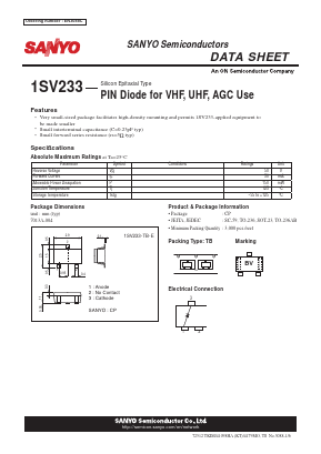 1SV233 Datasheet PDF SANYO -> Panasonic