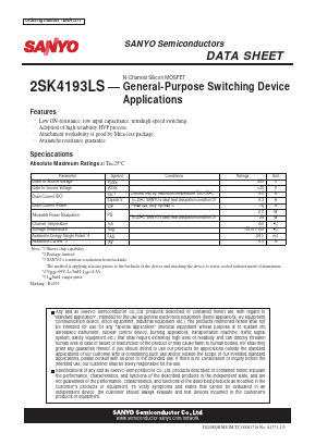 2SK4193LS Datasheet PDF SANYO -> Panasonic