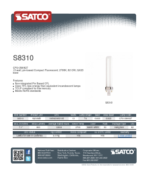 S8310 Datasheet PDF Satco Products, Inc.
