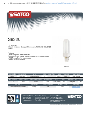 S8320 Datasheet PDF Satco Products, Inc.