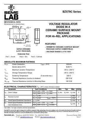 BZX79C2V7 Datasheet PDF Semelab - > TT Electronics plc 