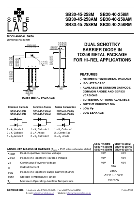 SB30-45-258RM Datasheet PDF Semelab - > TT Electronics plc 