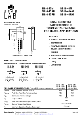 SB16-45M Datasheet PDF Semelab - > TT Electronics plc 