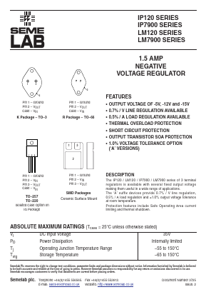 LM7915AK Datasheet PDF Semelab - > TT Electronics plc 