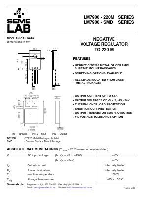 LM7908-220M-ISO Datasheet PDF Semelab - > TT Electronics plc 
