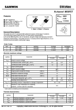 SWP3N80 Datasheet PDF Xian Semipower Electronic Technology Co., Ltd.