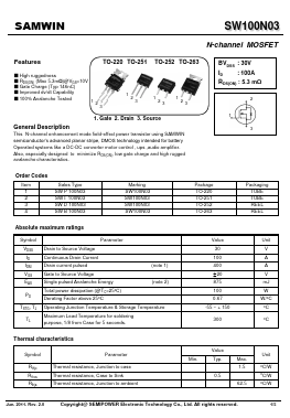 SWP100N03 Datasheet PDF Xian Semipower Electronic Technology Co., Ltd.