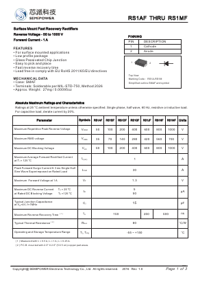 RS1GF Datasheet PDF Xian Semipower Electronic Technology Co., Ltd.