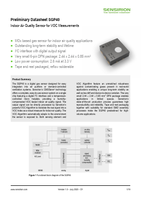 SGP40 Datasheet PDF Sensirion AG Switzerland