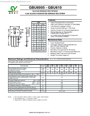 GBU610 Datasheet PDF Shunye Enterprise