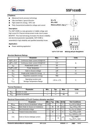 SSF1030B Datasheet PDF Silikron Semiconductor Co.,LTD.