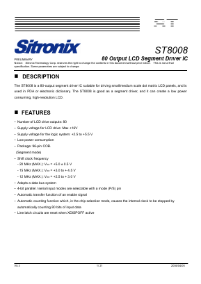 ST8008 Datasheet PDF Sitronix Technology Co., Ltd.