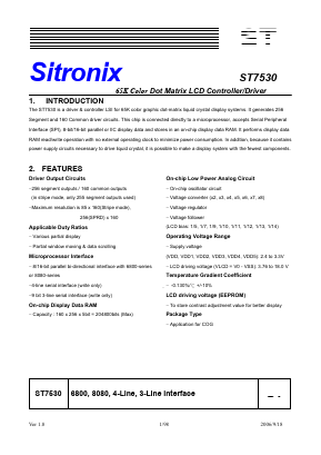 ST7530 Datasheet PDF Sitronix Technology Co., Ltd.