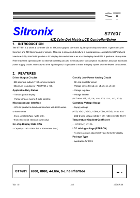 ST7531 Datasheet PDF Sitronix Technology Co., Ltd.
