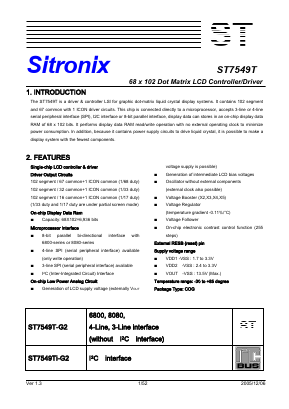 ST7549TI-G2 Datasheet PDF Sitronix Technology Co., Ltd.