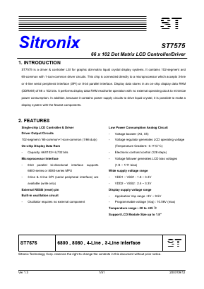 ST7575 Datasheet PDF Sitronix Technology Co., Ltd.