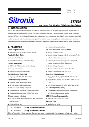 ST7625-G3 Datasheet PDF Sitronix Technology Co., Ltd.