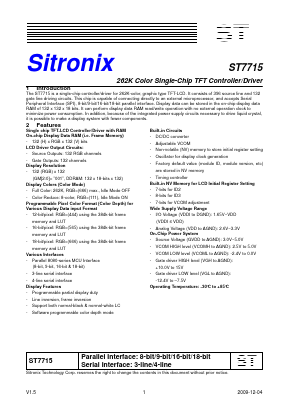 ST7715 Datasheet PDF Sitronix Technology Co., Ltd.