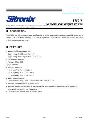 ST8011 Datasheet PDF Sitronix Technology Co., Ltd.