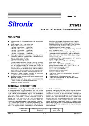 ST7569 Datasheet PDF Sitronix Technology Co., Ltd.