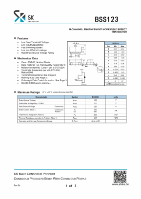 BSS123 Datasheet PDF SHIKE Electronics